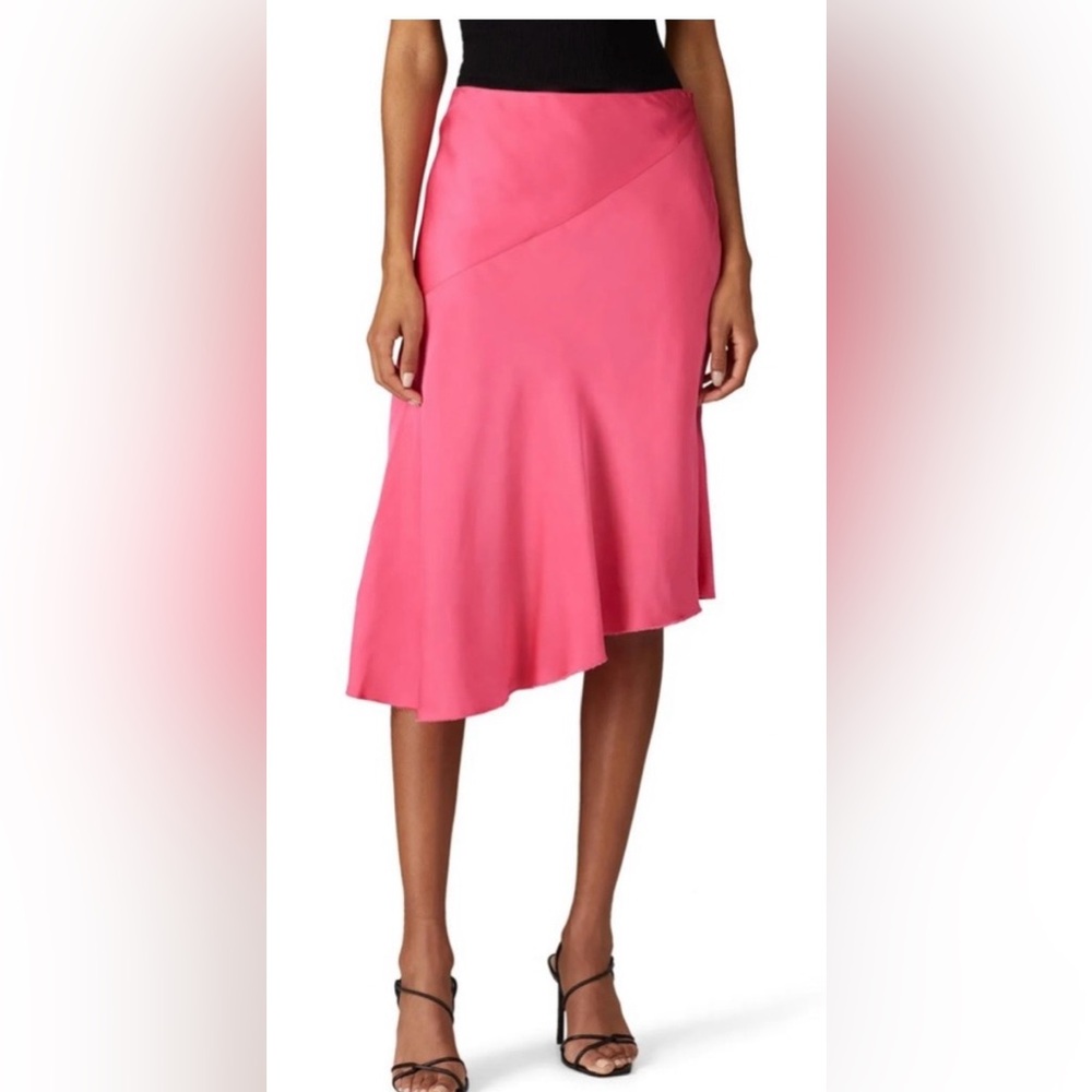 Helmut Lang Satin Skirt asymmetrical Pleated mid length in Pink Color size 8